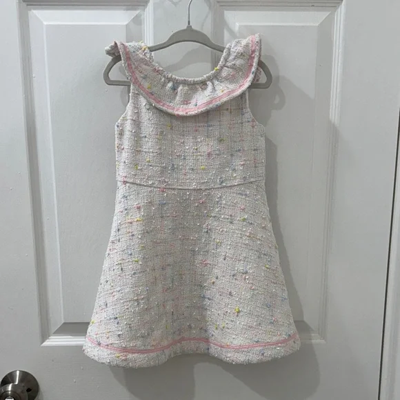 Janie & Jack Pink and White Boucle Girls Dress w Ruffle Sleeves | Collections - Picture 1 of 6